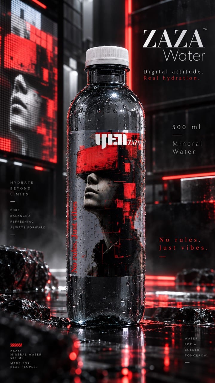 Zaza 500ml mineral water bottle in red city scene